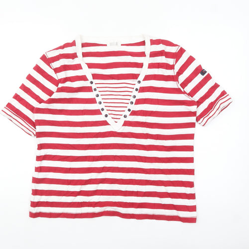 Batela Women Red White Striped V-Neck T-Shirt Size 14