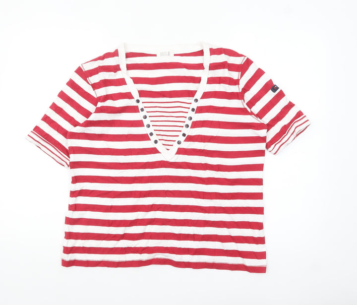 Batela Women Red White Striped V-Neck T-Shirt Size 14
