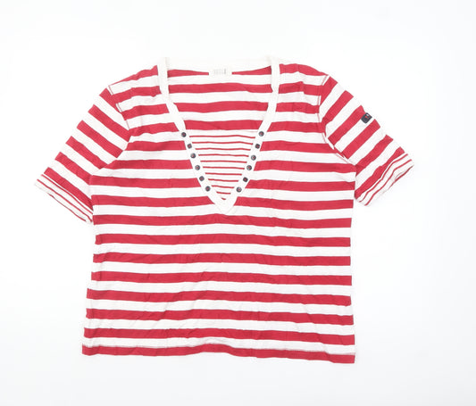Batela Women Red White Striped V-Neck T-Shirt Size 14