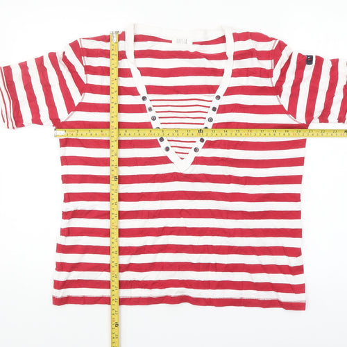 Batela Women Red White Striped V-Neck T-Shirt Size 14