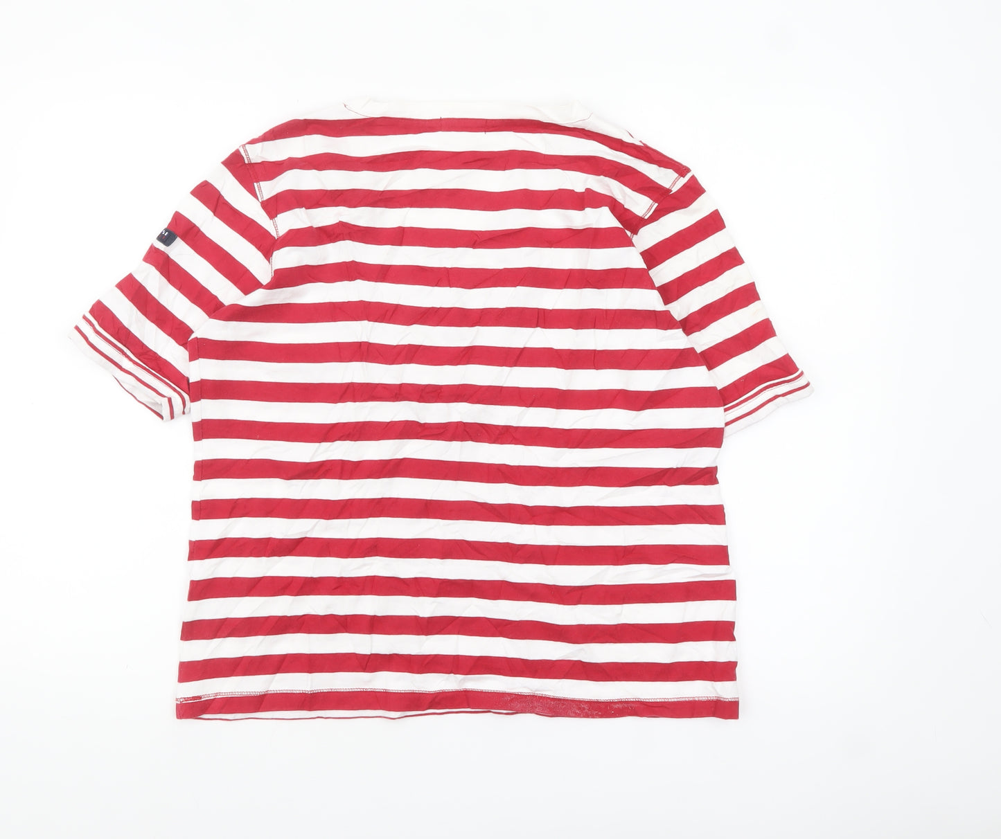 Batela Women Red White Striped V-Neck T-Shirt Size 14