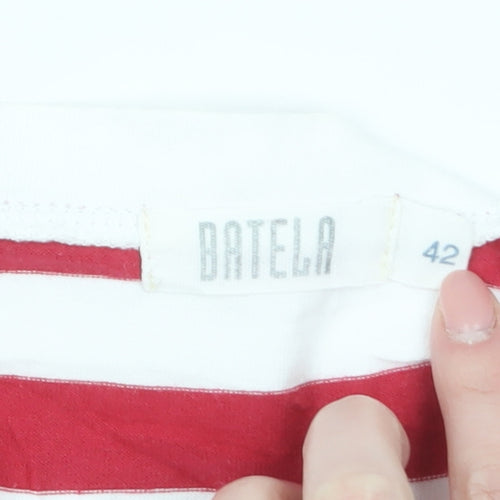 Batela Women Red White Striped V-Neck T-Shirt Size 14