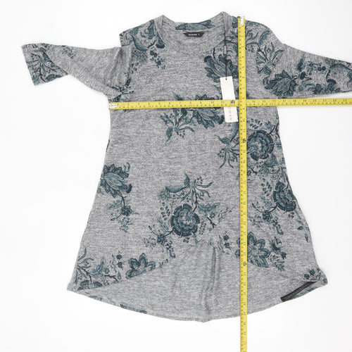 Roman Women's Grey Floral Tunic Top Size 10 3/4 Sleeve Stretch Jersey
