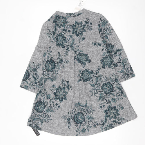 Roman Women's Grey Floral Tunic Top Size 10 3/4 Sleeve Stretch Jersey