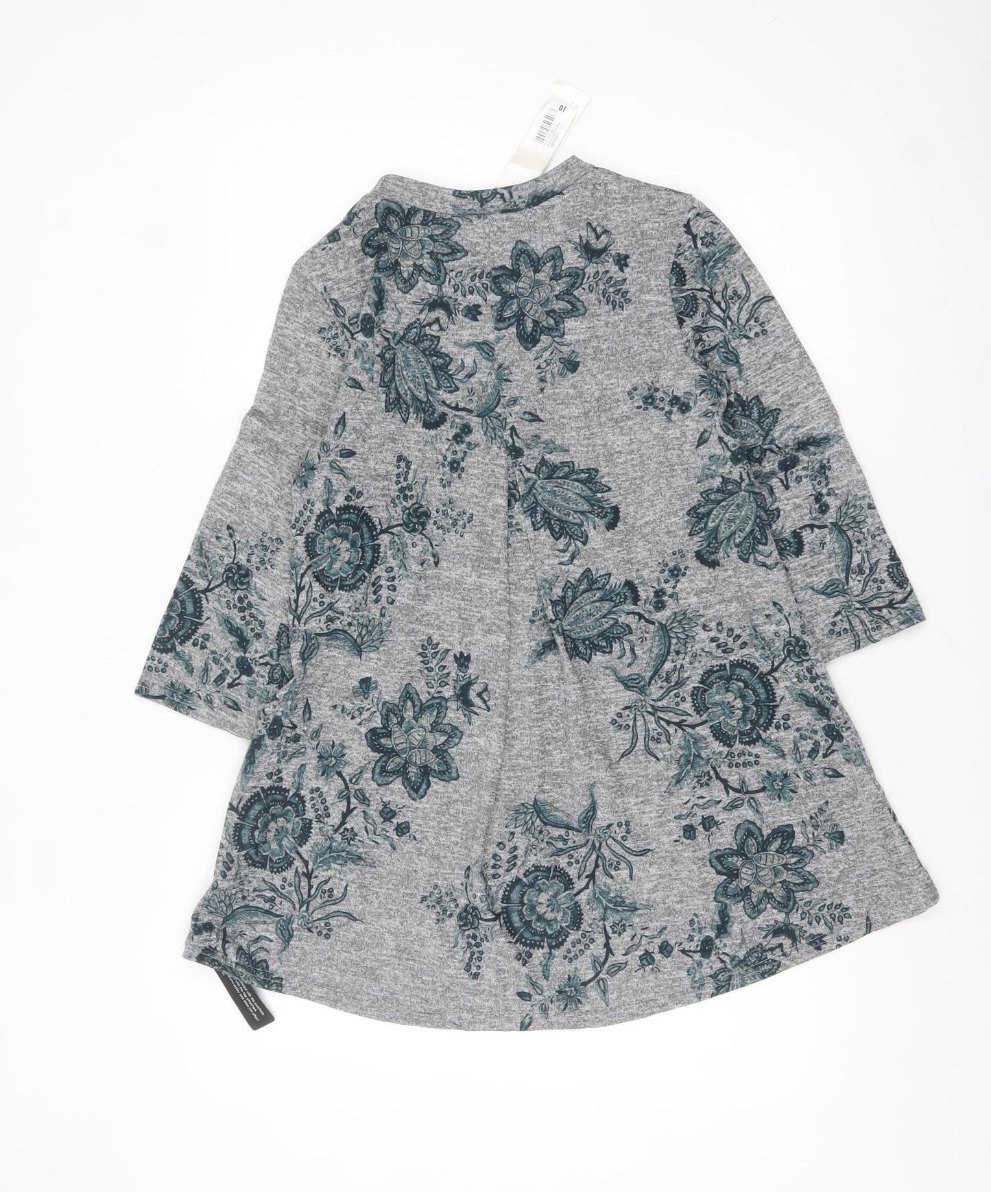 Roman Women's Grey Floral Tunic Top Size 10 3/4 Sleeve Stretch Jersey