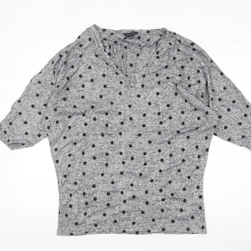 Dorothy Perkins Women's Grey Polka Dot Jersey Top UK 18 3/4 Sleeve