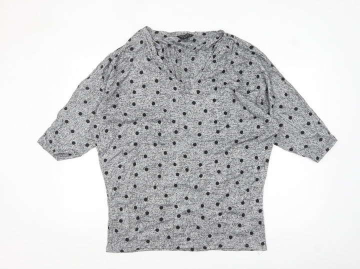Dorothy Perkins Women's Grey Polka Dot Jersey Top UK 18 3/4 Sleeve