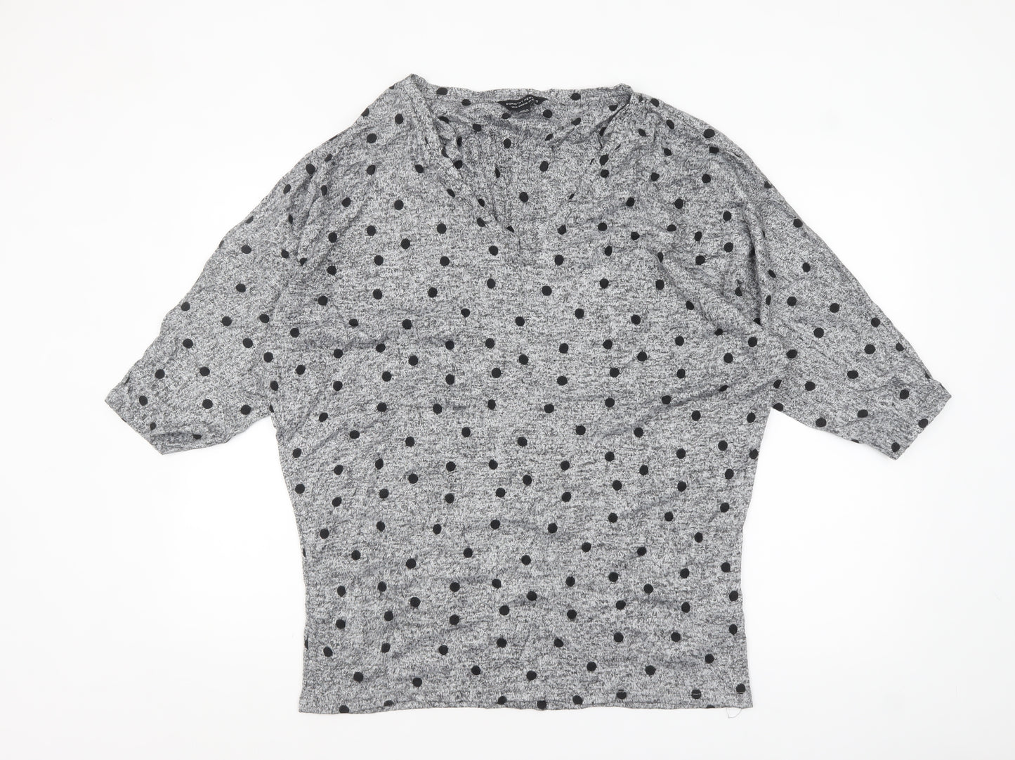 Dorothy Perkins Women's Grey Polka Dot Jersey Top UK 18 3/4 Sleeve