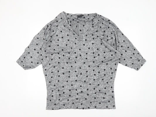 Dorothy Perkins Women's Grey Polka Dot Jersey Top UK 18 3/4 Sleeve