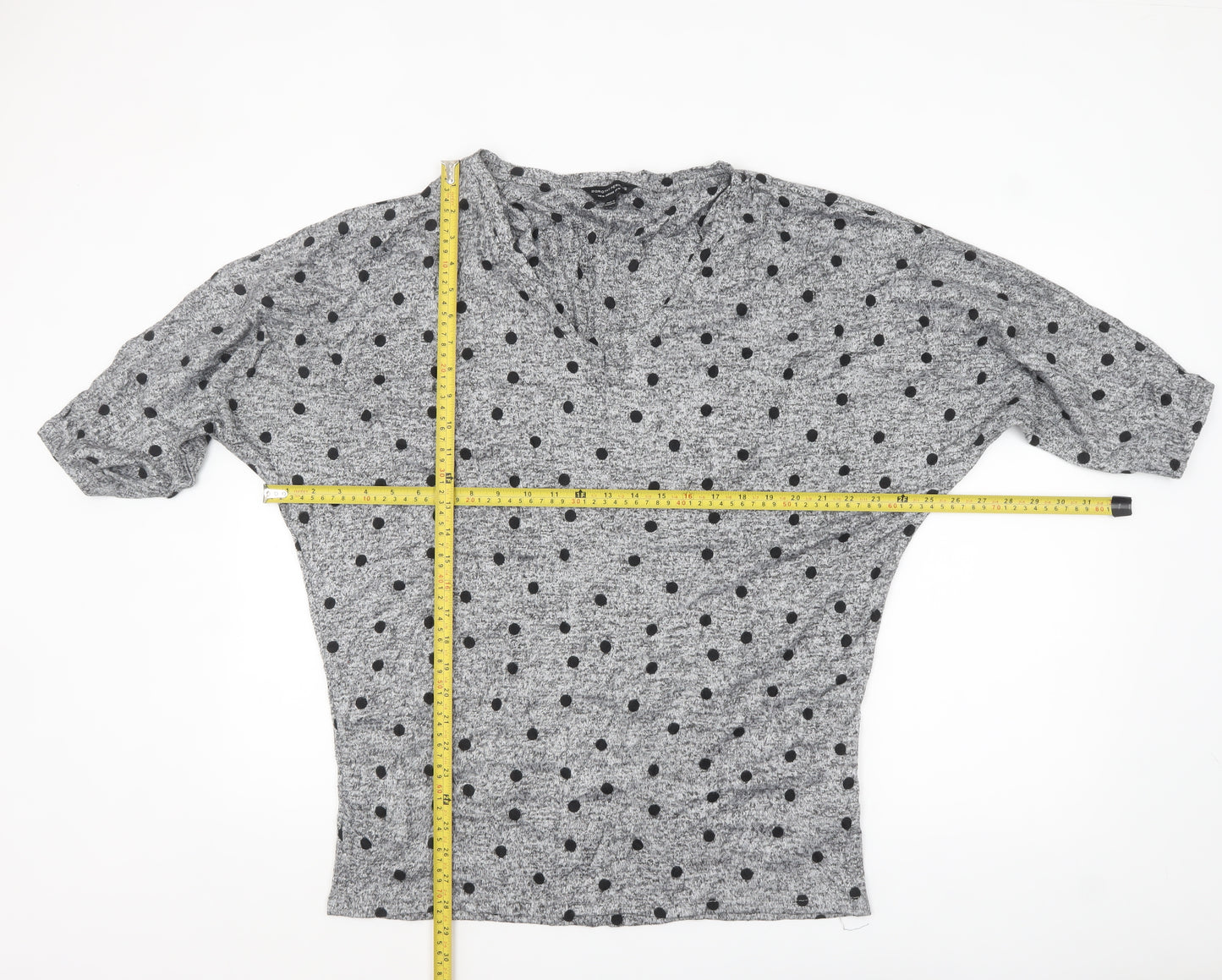 Dorothy Perkins Women's Grey Polka Dot Jersey Top UK 18 3/4 Sleeve