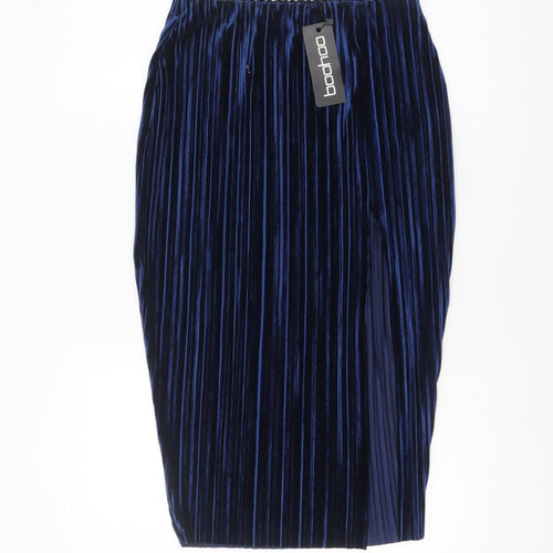 Boohoo Women’s Blue Velvet Pleated Midi Skirt Size 12