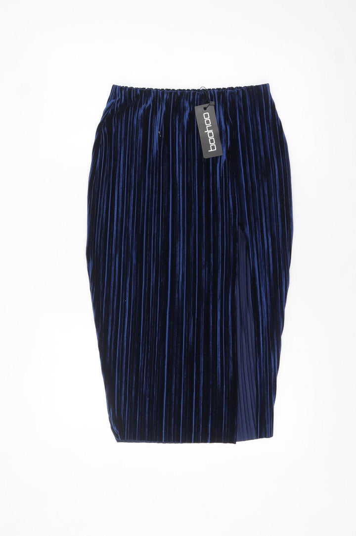 Boohoo Women’s Blue Velvet Pleated Midi Skirt Size 12