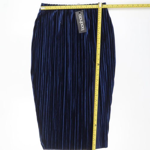 Boohoo Women’s Blue Velvet Pleated Midi Skirt Size 12
