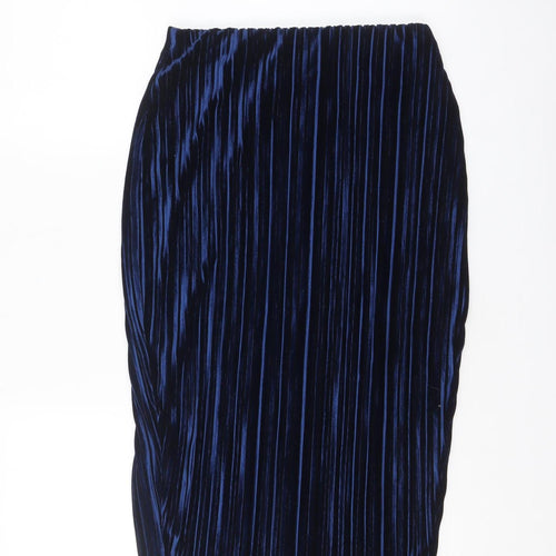 Boohoo Women’s Blue Velvet Pleated Midi Skirt Size 12