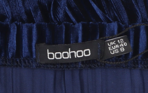 Boohoo Women’s Blue Velvet Pleated Midi Skirt Size 12