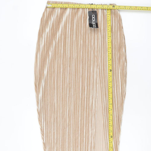 Boohoo Women Beige Velvet Pleated Midi Pencil Skirt Size 12