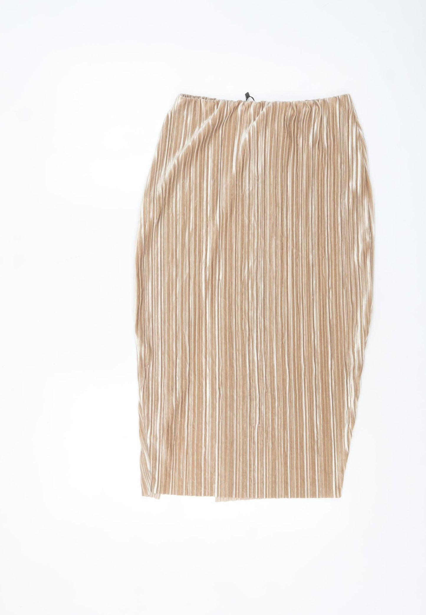 Boohoo Women Beige Velvet Pleated Midi Pencil Skirt Size 12