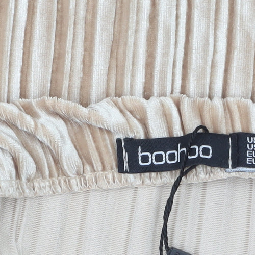 Boohoo Women Beige Velvet Pleated Midi Pencil Skirt Size 12