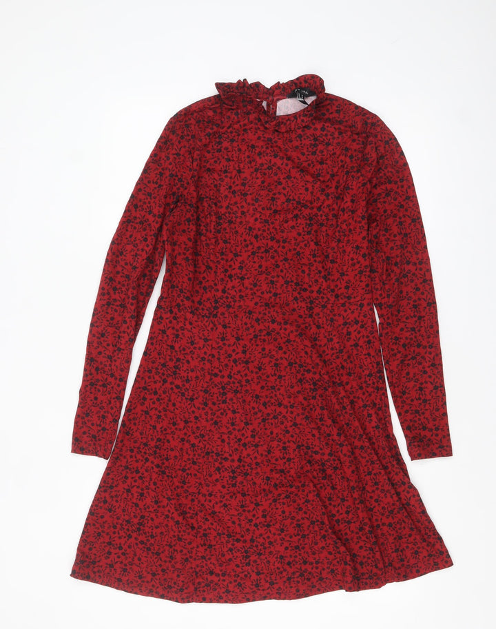 New Look Women Red Floral A-Line Dress Size 10 Long Sleeve