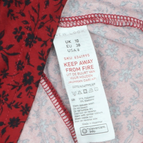 New Look Women Red Floral A-Line Dress Size 10 Long Sleeve