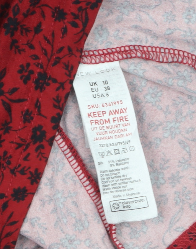 New Look Women Red Floral A-Line Dress Size 10 Long Sleeve