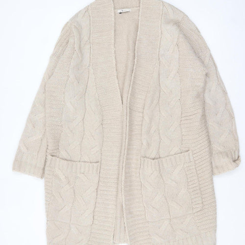 Tu Women's Beige Cable-Knit Long Sleeve Open Cardigan Size 18