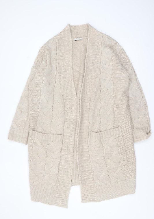 Tu Women's Beige Cable-Knit Long Sleeve Open Cardigan Size 18