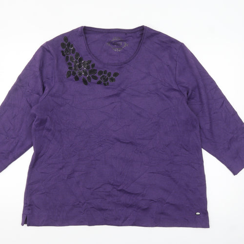 TIGI Women Purple 22/24 Embellished 3/4 Sleeve T-Shirt