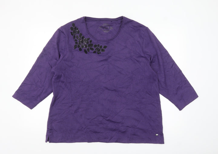 TIGI Women Purple 22/24 Embellished 3/4 Sleeve T-Shirt