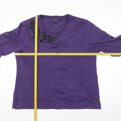 TIGI Women Purple 22/24 Embellished 3/4 Sleeve T-Shirt