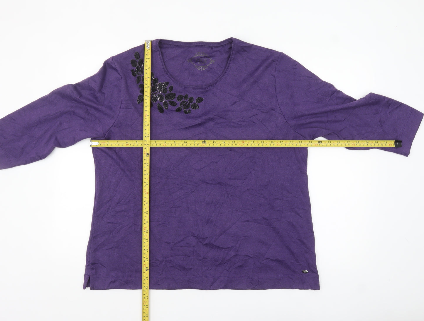 TIGI Women Purple 22/24 Embellished 3/4 Sleeve T-Shirt