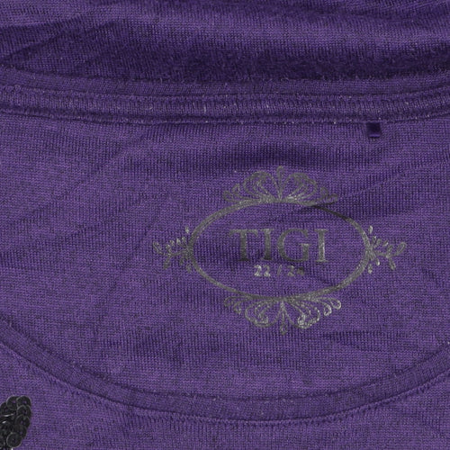 TIGI Women Purple 22/24 Embellished 3/4 Sleeve T-Shirt