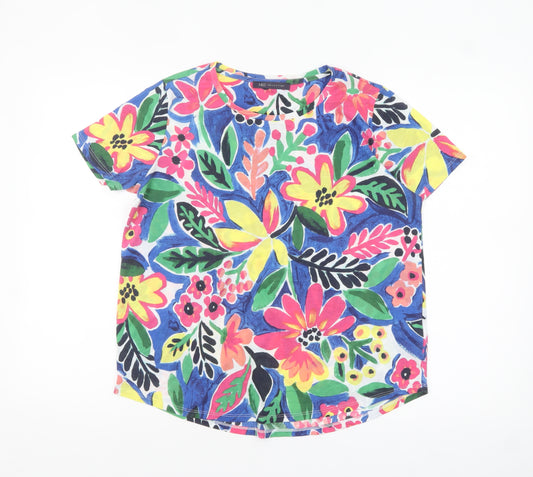 Marks and Spencer Womens Blue Mix Floral T-Shirt UK 14 Short Sleeve