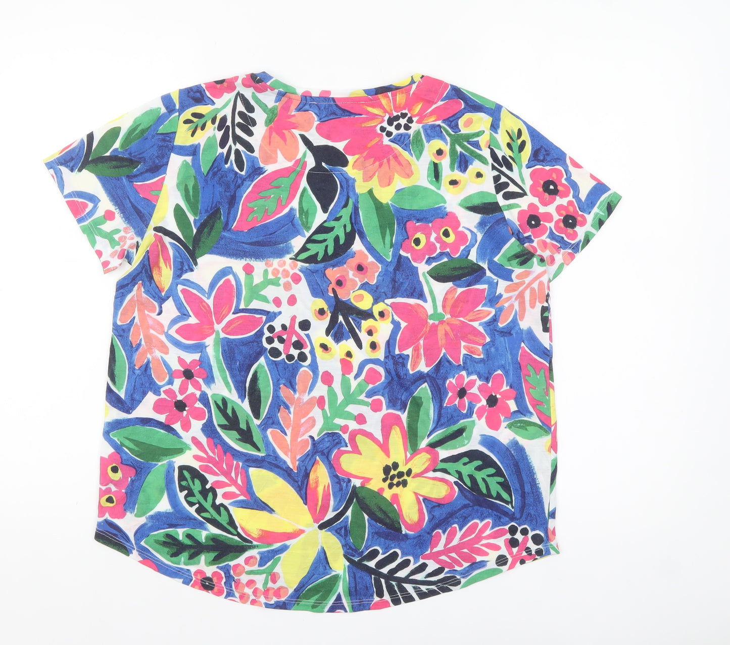 Marks and Spencer Womens Blue Mix Floral T-Shirt UK 14 Short Sleeve
