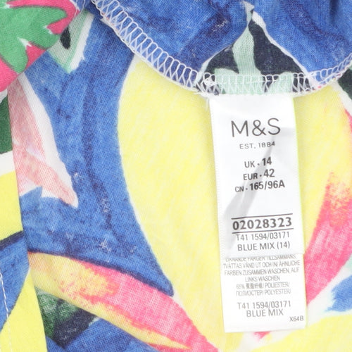 Marks and Spencer Womens Blue Mix Floral T-Shirt UK 14 Short Sleeve