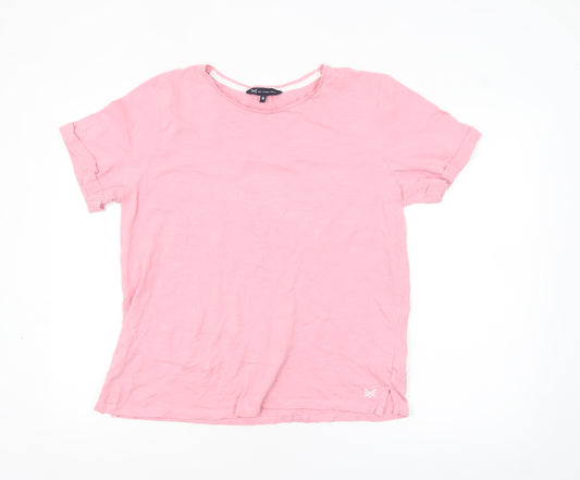 Crew Clothing Women Pink Cotton Short Sleeve Basic T-Shirt Size 16