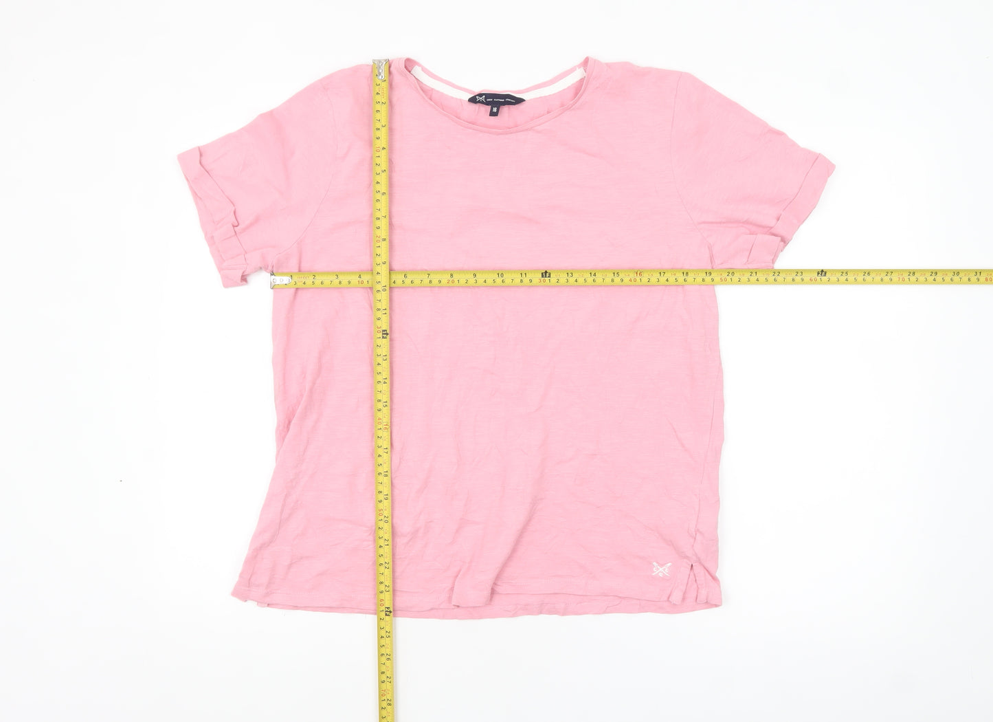 Crew Clothing Women Pink Cotton Short Sleeve Basic T-Shirt Size 16