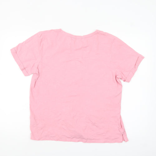 Crew Clothing Women Pink Cotton Short Sleeve Basic T-Shirt Size 16