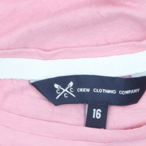 Crew Clothing Women Pink Cotton Short Sleeve Basic T-Shirt Size 16
