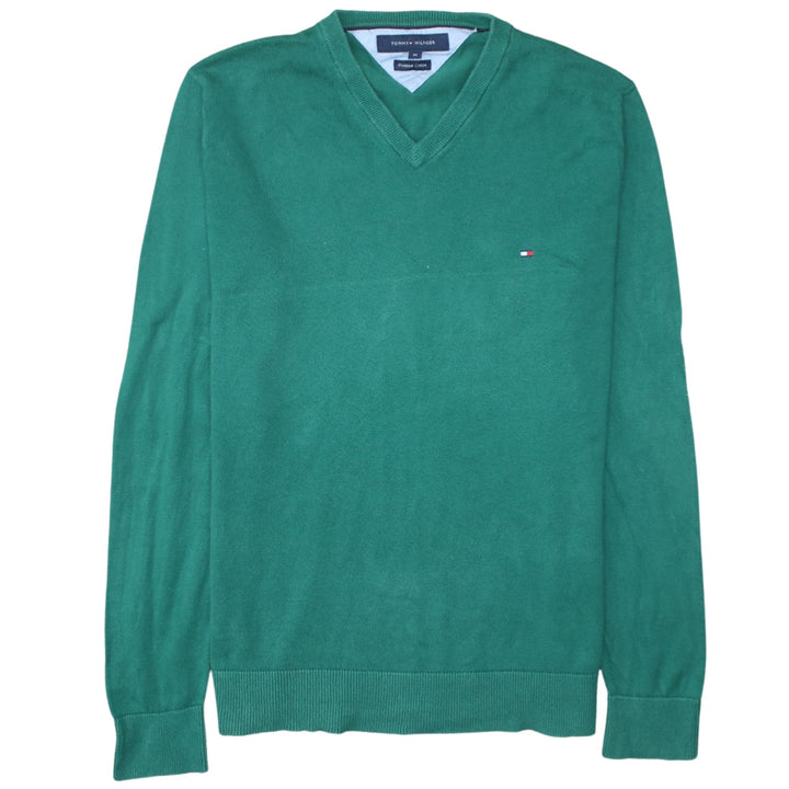 Tommy Hilfiger Men’s Green Cotton V-Neck Jumper Size M