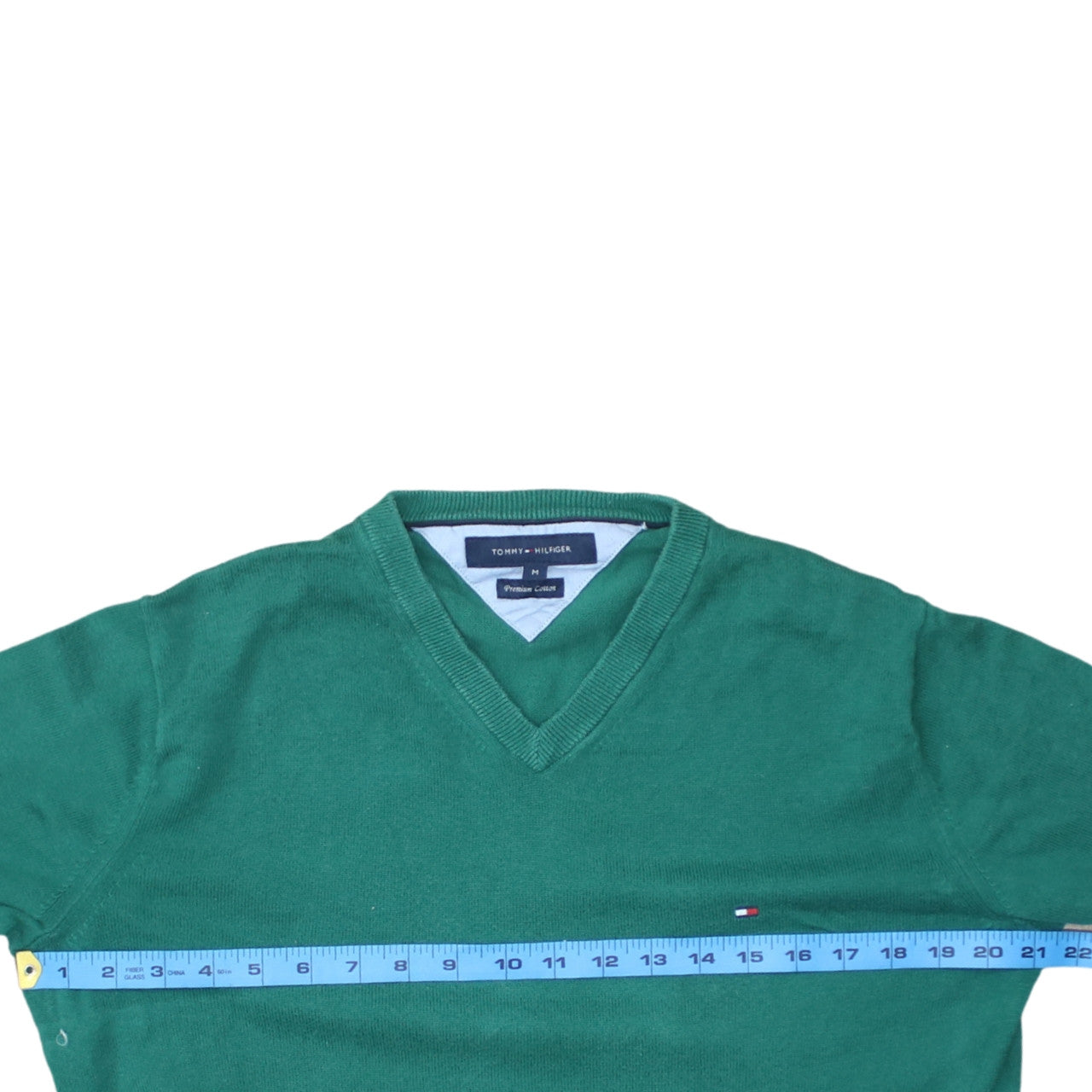 Tommy Hilfiger Men’s Green Cotton V-Neck Jumper Size M