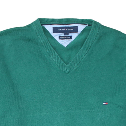 Tommy Hilfiger Men’s Green Cotton V-Neck Jumper Size M