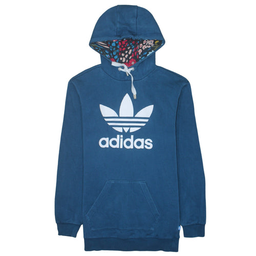 Adidas Women Blue Floral Hood Lined Pullover Hoodie Size 8