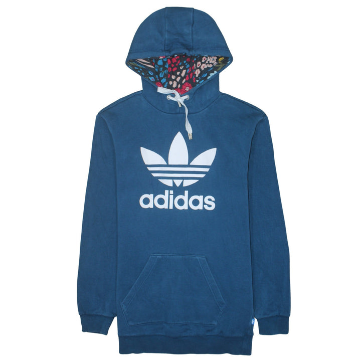 Adidas Women Blue Floral Hood Lined Pullover Hoodie Size 8