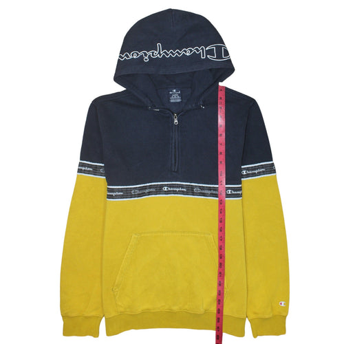 Champion Men's Blue Yellow 1/2 Zip Hoodie Large Logo Fleece