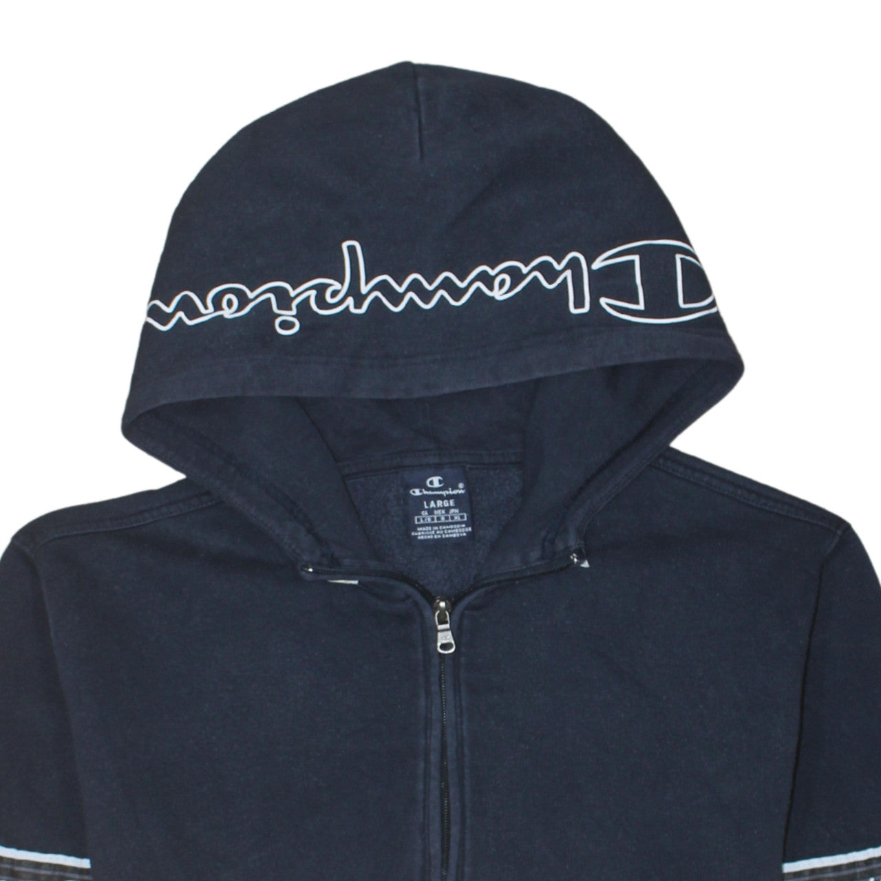Champion Men's Blue Yellow 1/2 Zip Hoodie Large Logo Fleece