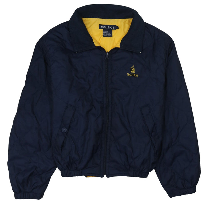 Nautica Women's Blue Quilted Bomber Jacket L Nylon Full Zip