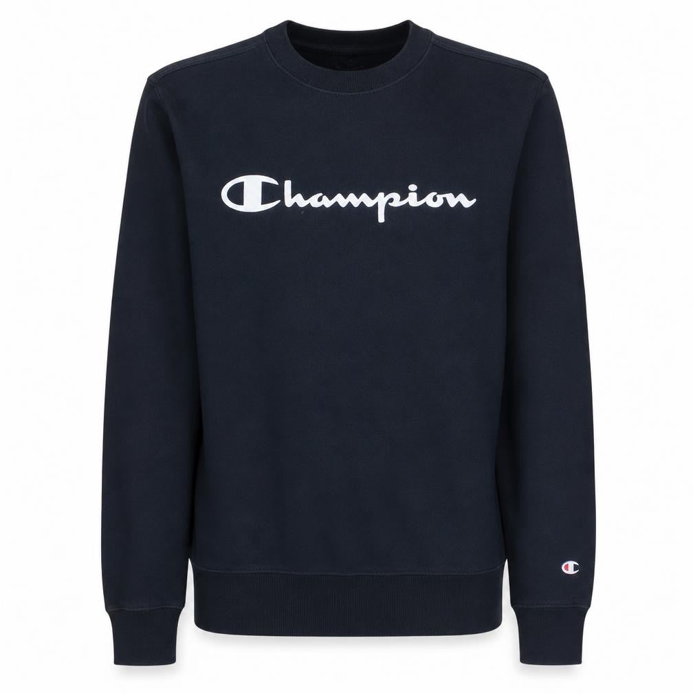 Front view of Champion Men's Black Small Crew Neck Pullover Sweatshirt