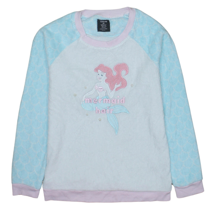 Disney Women Blue Fleece Ariel Mermaid Long Sleeve Nightshirt Size 12-14