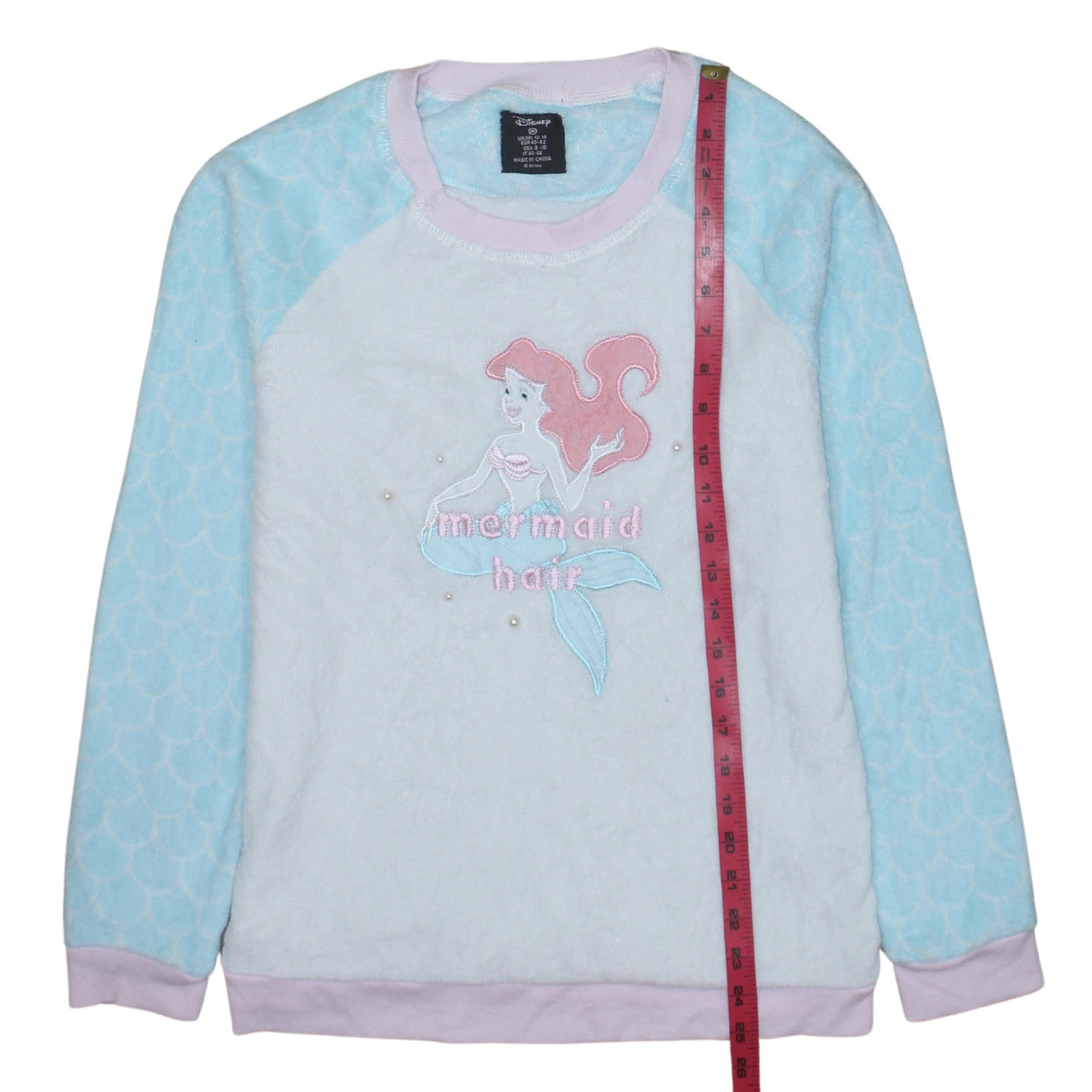 Disney Women Blue Fleece Ariel Mermaid Long Sleeve Nightshirt Size 12-14